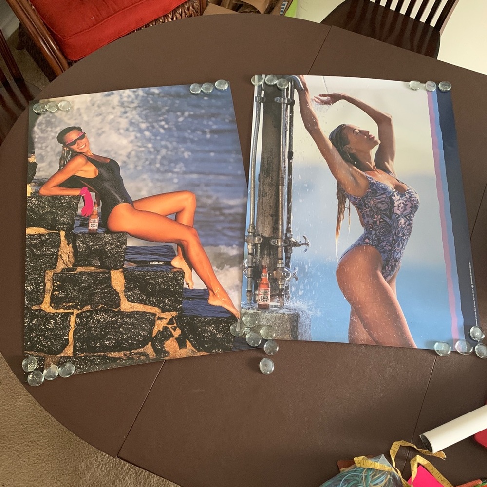 Lot Of 2 BUD LIGHT BEER POSTER PROMO BIKINI GIRL BUDWEISER VINTAGE 28.5x20.5